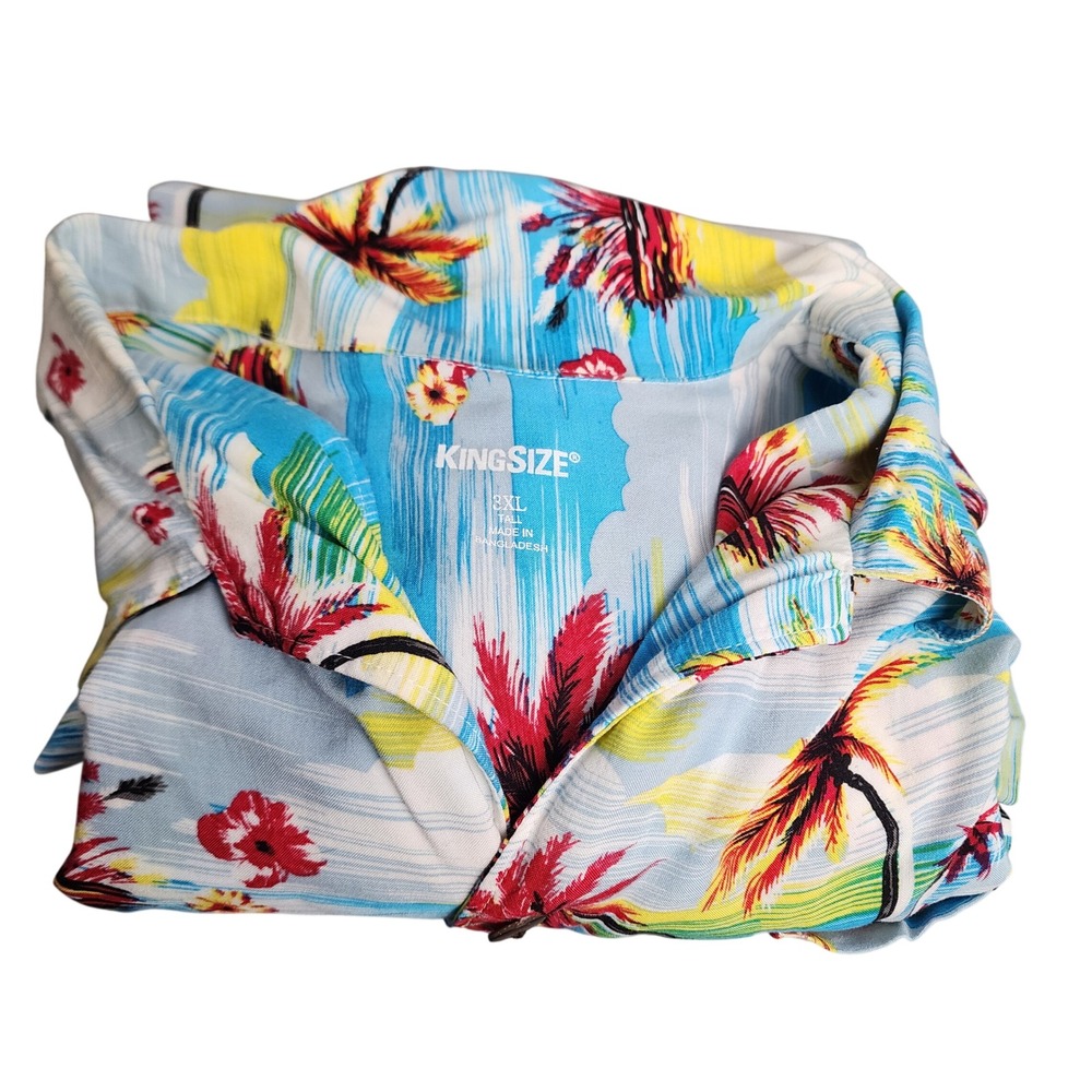 King Size Men's 3XL Tall Tropical Hawaiian Palm Tree Button‎ Up Shirt Oversized